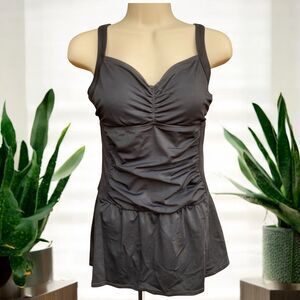 Jantzen One Piece Skirt Swimsuit Ruched Retro Swim dress Bathing Suit size 8